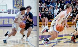 Sequim's Solomon Sheppard, left, and Mason Rapelje were both named to the Olympic League's first team last week. (Photos by Emily Matthiessen/for Peninsula Daily News)