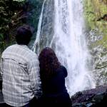 Jada Easterly of Utah and her partner Kaeden Warnberg-Lemm of Minnesota were on a national park trek and found Madison Falls west of Port Angeles. The falls are located at the park entrance up the Elwha River valley on Olympic Hot Springs Road on a wheelchair-accessible, 500-foot trail. (Dave Logan/for Peninsula Daily News)