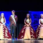 Last years Irrigation Festival royalty, from left, queen Lily Tjemsland, prince Malachi Byrne, princess Joanna Morales and princess Roxy Woods gather after the share their thank yous and farewell speeches via voiceover at the Royalty Ambassador Scholarship Pageant. Earlier they sang a remix of Wannabe by The Spice Girls dedicated to this years royalty. (Monica Berkseth/Olympic Peninsula News Group)