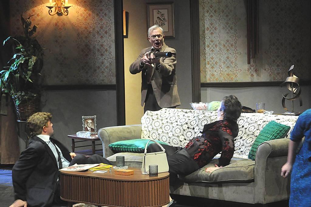 Vince Campbell as George surprises his wife and guests with a shotgun during Whos Afraid of Virginia Woolf? (Matthew Nash/Olympic Peninsula News Group)