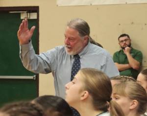 Dave Logan/for Peninsula Daily News 
Port Angeles girls basketball head coach Michael Poindexter has retired after spending 15 seasons as the Roughriders head coach. Poindexter guided Port Angeles to nine Olympic League championships and his Rider teams made eight trips to the Class 2A state tournament in Yakima.