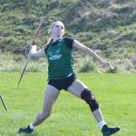 Defending state champion javelin thrower Teanna Clark took first place at the Port Angeles Track and Field Invite, winning the javelin by more than 33 feet. (Dave Logan/for Peninsula Daily News)