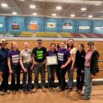 Photo by Katie Newton
The Sequim High School equestrian team won WAHSETs District 4 Small Teams High Point championship. Next stop is the state finals. They include coach Corey Youngblood, Asha Swanberg, Kenzi Winters, Lucas Seeley, Kaija Johnson, Paisley Morris, Katelynn Sharpe, Lila Torey and coach Katie Newton.