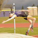 Sequims Clare Turella competes in the high jump during the Wolves home meet against Bremerton and Clallam Bay. Matthew Nash/Olympic Peninsula News Group