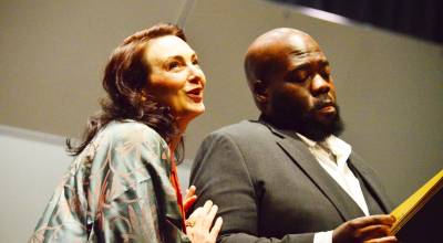 Soprano Kristin E. Vogel and tenor Errin Duane Brooks rehearse for Saturdays performance of Tosca with the Port Angeles Symphony Orchestra. (Diane Urbani de la Paz/for Peninsula Daily News)