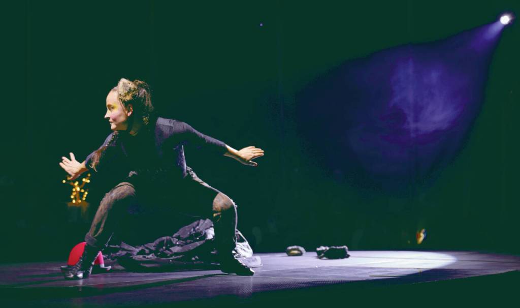 Pole climber, musician and comedian Katie Russo appears in the Flynn Creek Circus show The Bridge this weekend under the big top next to Field Arts & Events Hall. (Philip Pavliger)