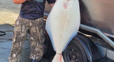 Port Angeles Johnathan Labbe caught this halibut which weighed in just under 80-pounds, a personal best for the 16-year-old. Unfortunately for Labbe, he caught the halibut an hour and 45 minutes after the end of the Port Angeles Salmon Clubs Halibut Derby last Sunday.