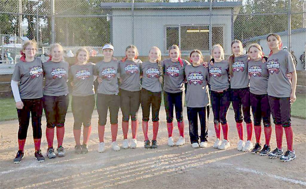 The NOBAS 16U seniors softball winners this weekend were the Leitz team. They are, from left, Dakota Schoville, Vivian Hagaman, Mariah Disque, Nyomie Colfax, Riley Nichols, Teyah Cross, Kylin Weitz, Valerie Charles, Misty McNeely, Athena Grego, Leah Jones and Skylar Wheeler. Not in the photo are coach Jason Wheeler, coach Britney Weitz, coach Lauren Lunt and coach Julie Elofson.