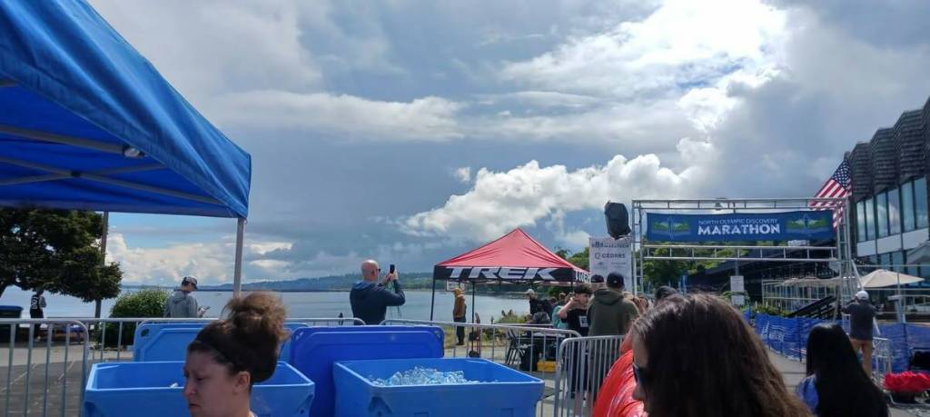 Photos by Pierre LaBossiere/Peninsula Daily News
Heavy clouds hovered beyond the start/finish line at the NODM 5K/10K on Saturday morning, but rains never did come.
