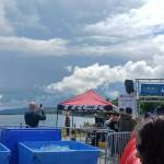Heavy clouds hovered beyond the start/finish line at the NODM 5K/10K on Saturday morning, but rains never did come. (Pierre LaBossiere/Peninsula Daily News)