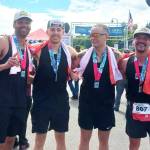 Team DEI from Alaska won the team marathon at the NODM on Sunday, actually beating the individual marathon winner. From left are team members Shaq Odom, Tom Baillie, John Haley and Jacob Parisien. (Pierre LaBossiere/Peninsula Daily News)