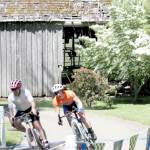 Douglas Liedle of Issaquah, left, and Gavin Gamble of Port Angeles come to the Bon Jon Pass Out finish line at Worthington Park in Sequim tied neck-and-neck for first place. They were declared the co-winners as they finished with identical times. (Peninsula Adventure Sports)