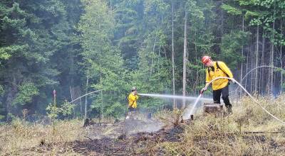 Firefighters work at the scene of a wildland fire on Wednesday on Maletti Hill Road east of Port Angeles. (Clallam 2 Fire-Rescue)