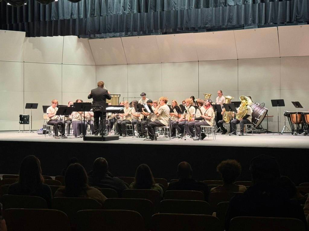 Photo courtesy Tyler Benedict/ Paul Bain, director of bands at Western Washington University, led the High School Honor Band on June 6 in Port Angeles High School Auditorium for The North Olympic Winds Honor Bands event. In total, 107 students participated in middle and high school honor bands.