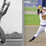 Creighton Daniels, left, who played football at Sequim in 1947, and Lea Hopson, right, who was a star softall player in 2011, are among the nine individuals to be inducted into the Sequim Hall of Fame in September.