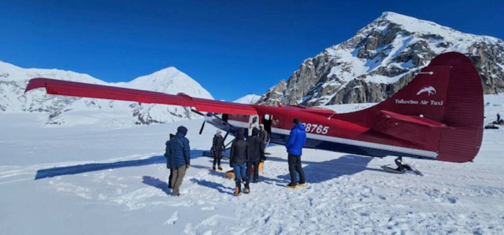 A Talkeetna Air Taxi prepares to take the climbers to Talkeetna after their successful climb. (Paul Balkan)