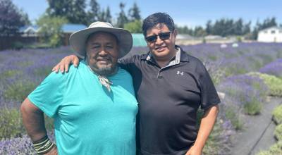 Matthew Nash/Olympic Peninsula News Group
Sergio Gonzalez, owner of Melis Lavender, and his brother Mario Gonzalez, owner of Find Lavender, sell lavender products and provide wreath-making demonstrations.