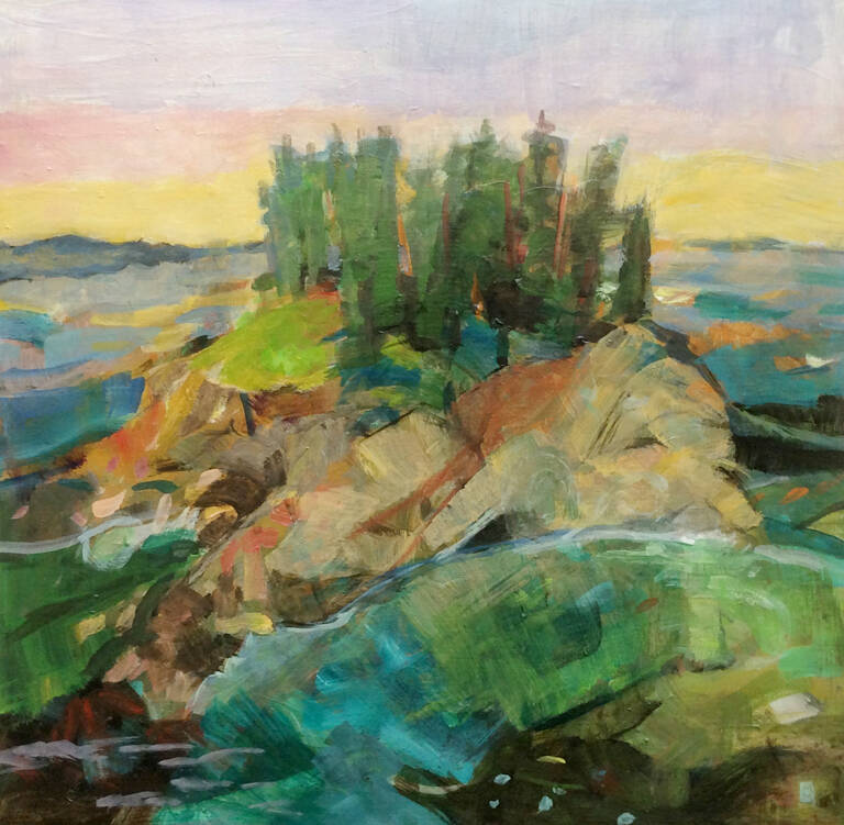 A free public talk on Northwest Expressions, the current show at Northwind Arts gallery, is set for Aug. 1. The exhibits Jurors Choice award winner is Marian Morris Northwest Island. (Marian Morris)