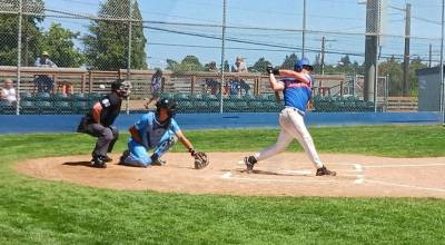 Ethan Wood of the Port Angeles Lefties, here batting against the Edmonton Riverhawks, was named the West Coast League Player of the Week after batting 10-for-17 (.588) with two home runs in the Edmonton series. (PIerre LaBossiere/Peninsula Daily News)