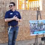 Habitat for Humanity of Clallam County Board President Danny Steiger, the CEO of Lumber Traders, speaks Friday about the Blitz Build at 1127 W. Hazel St. (Emily Hanson/Peninsula Daily News)